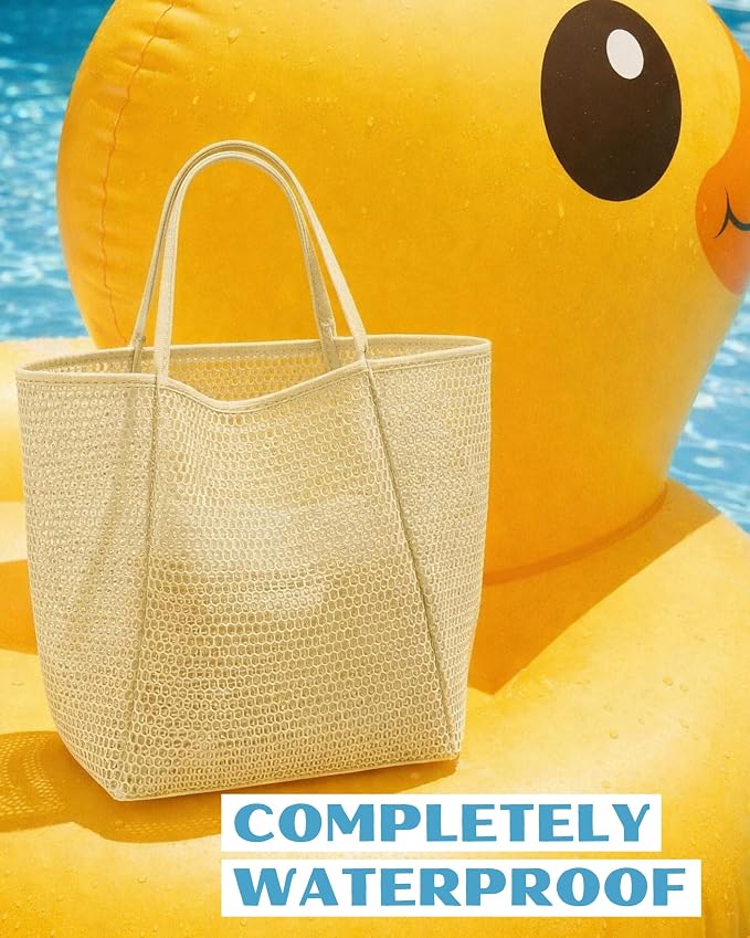 Rave Envy Large Mesh Beach Tote Bag - Waterproof Pool & Travel Beach Bag | Large Capacity | Sturdy Base | Lightweight Foldable Design | Quick-Drying Breathable Fabric | Spacious Multi-Pocket Storage - Image 7