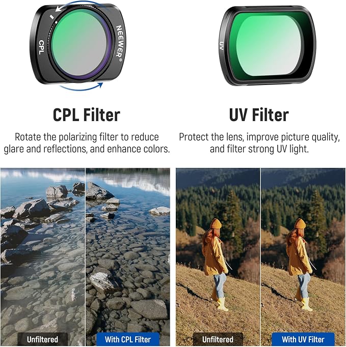 NEEWER Magnetic ND Filter Set Compatible with DJI Osmo Pocket 3 / Pocket 4 / Xtra Muse, 6 Pack ND16 ND32 ND64 ND256 CPL UV Lens Filter Accessories Kit - Image 3