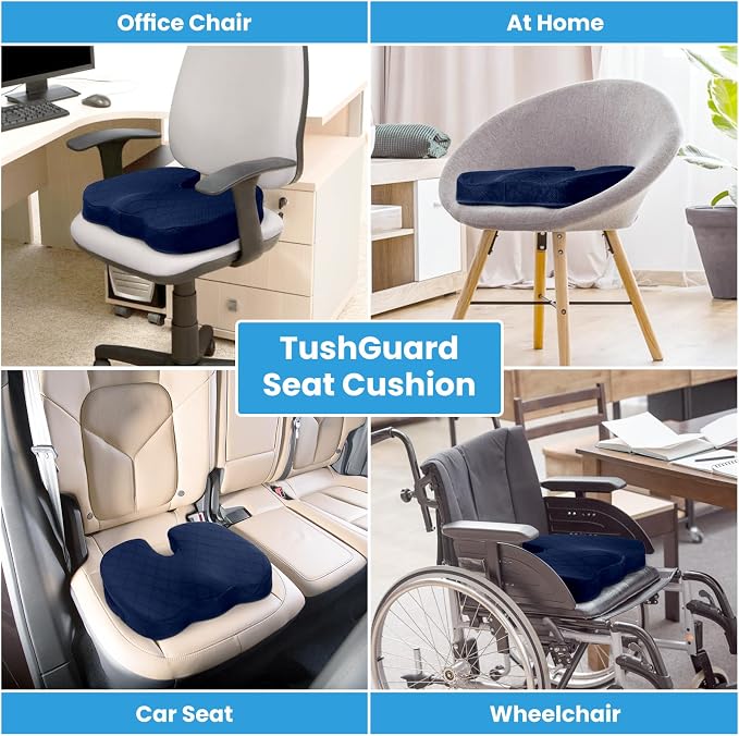 Seat Cushion - Memory Foam Cushion for Office Chair, Car Seat, Airplane, Bleacher - Sciatica & Coccyx Pain Relief Desk Chair Cushion for Long Sitting Office Workers, Car Drivers(Blue) | for Car Seat, Airplane, Desk Chair - Sciatica & Hip & Coccyx Pain ... - Image 5