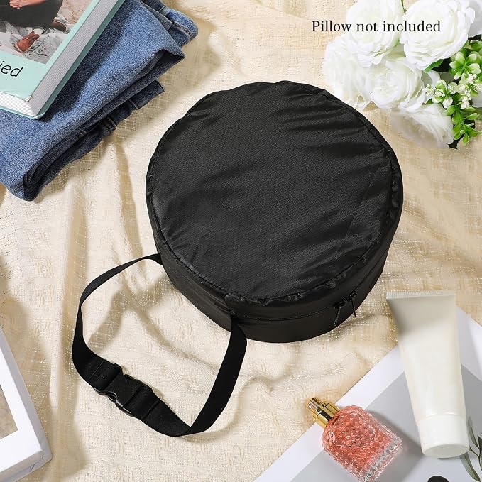 Neck Pillow Bag, Compresses Neck Pillow Case with Zipper, Quick Release Clasp Attaches to Luggage for Travel, Journey Airplane Train, Pillows Not Included, Black - Image 7
