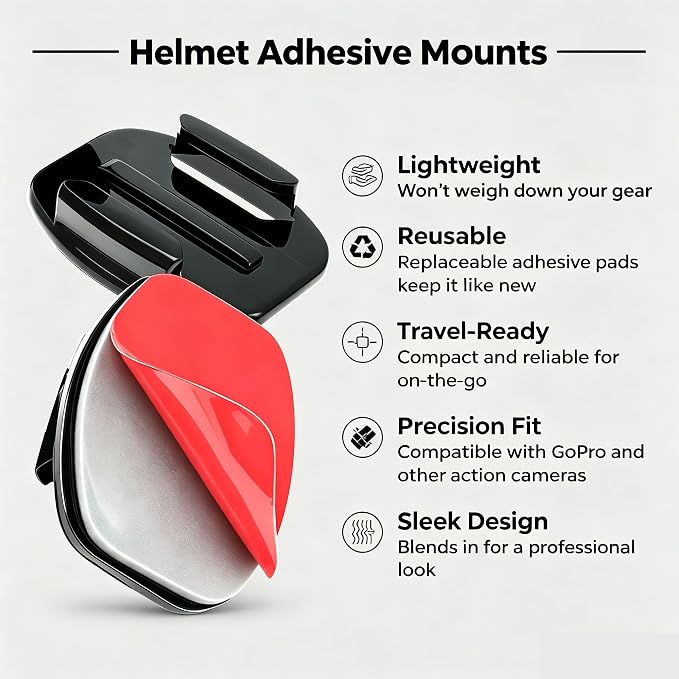 Universal Action Camera Accessories Kit: Curved/Flat Mount, Quick Release Buckle, J-Hook Buckle, 3-Way Pivot Arms, Tripod Adapter, Curved Extension Arm and etc, Action Camera Basic Adapter Kit - Image 2