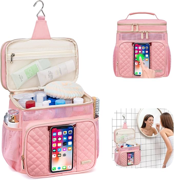 Tealari Large Toiletry Bag for Women Men,Bathroom Bag,Water Resistant Shower Bag,Makeup Bag,Portable Shower Caddy for College Dorm,Hanging Travel Toiletry Bag with Transparent Waterproof Phone Pocket - Image 2