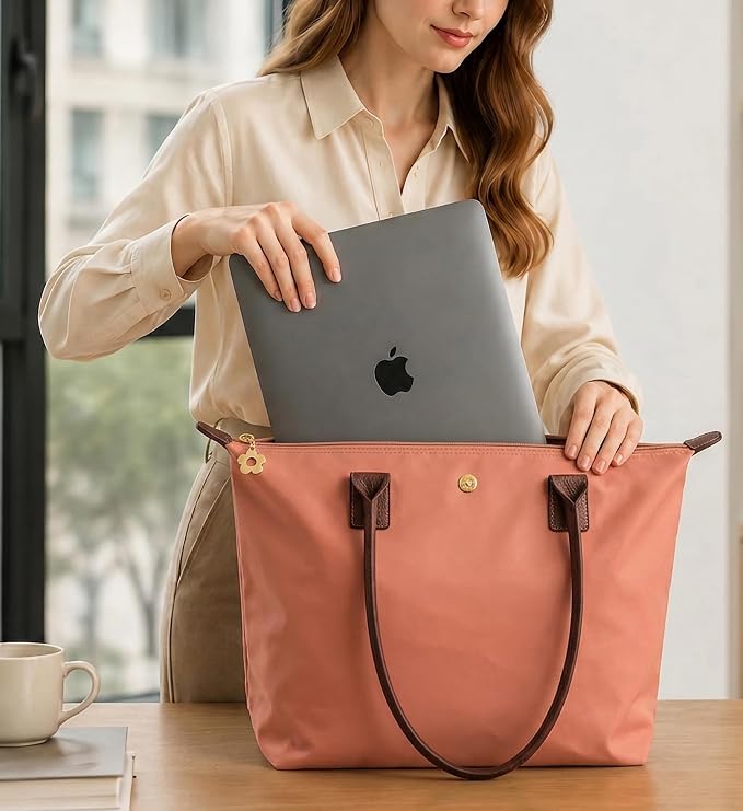 Nylon Tote Bag for Women, Lightweight Foldable Shoulder Tote with Zipper, Large Work Travel Bag for Everyday Use - Image 3