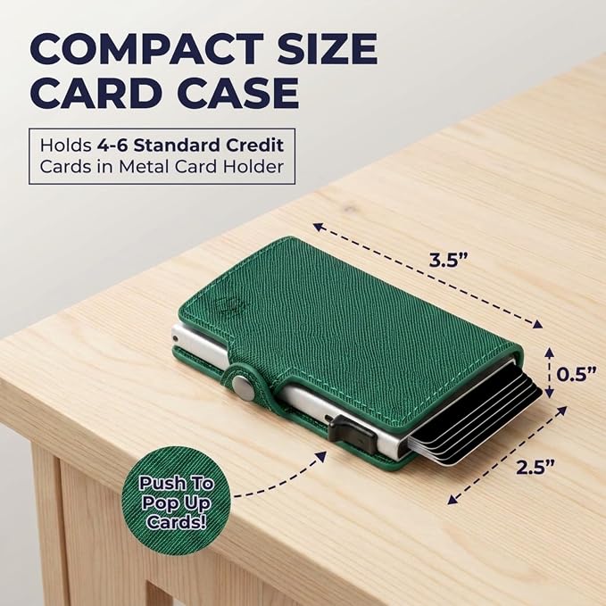 Pop Up Wallet for Women Slim Aluminum Case, Saffiano Green Bag | Secure RFID Wallet Stores Essentials with Easy Organization - Credit Card Holder Supports Daily Use & Travel Needs - Image 2