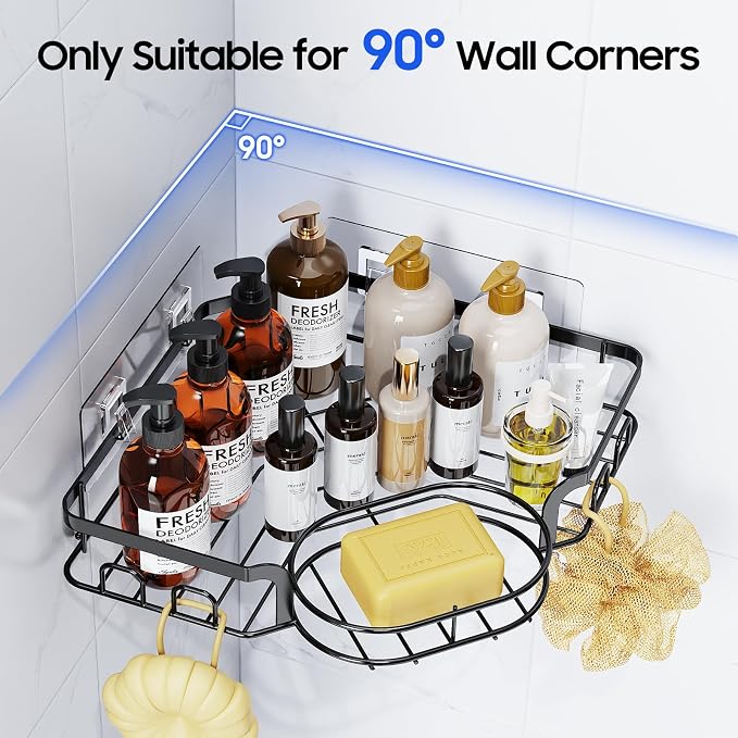 Corner Shower Caddy, Rustproof Shower Organizer with Soap Holder and 8 Hooks, No Drilling Adhesive Shower Shelves for Inside Shower, Large Capacity Shower Rack for Bathroom Shower Storage, X-Large - Image 3