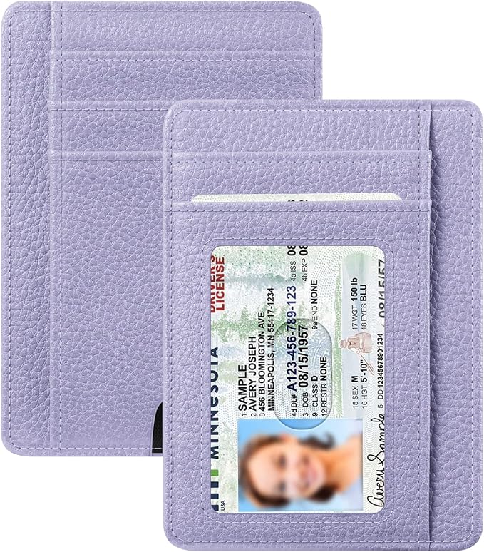 FINTIE Slim Front Pocket Wallet, RFID Blocking Credit Card Holder | Minimalist Card Cases with ID Window for Men Women, Lilac Purple by Fintie