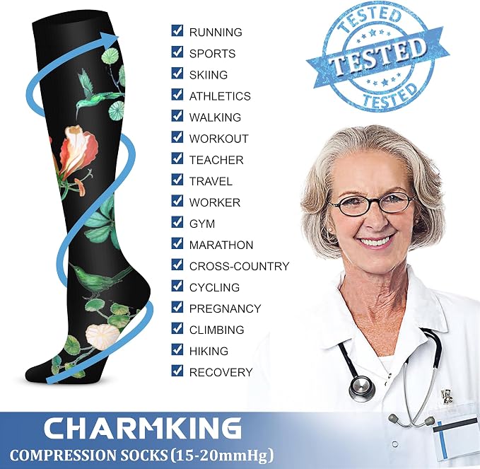 CHARMKING Compression Socks for Women & Men Circulation (3 Pairs) 15-20 mmHg is Best Support for Athletic Running Cycling - Image 5