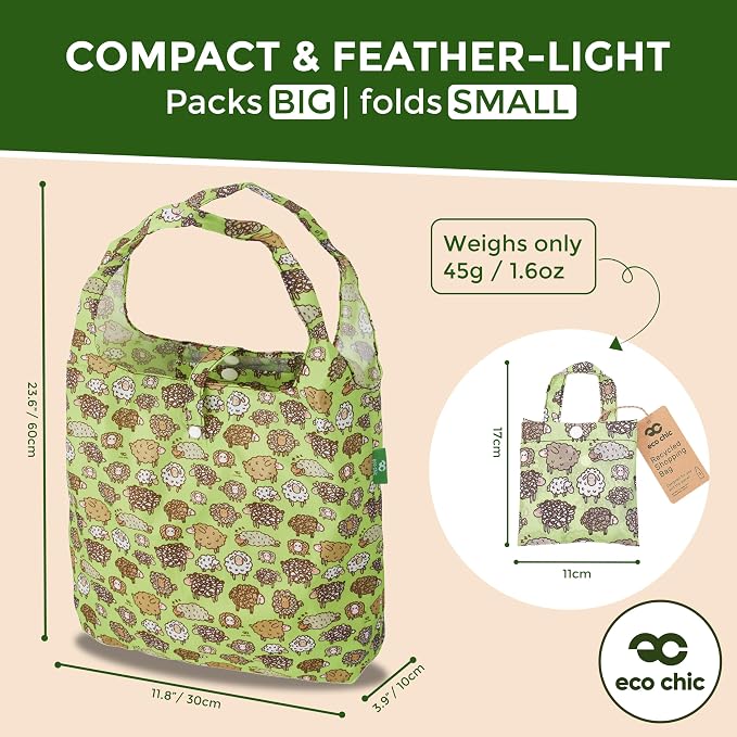 ECO CHIC Foldable Reusable Grocery Bags - Lightweight, Recycled & Reusable Shopping Bag - Waterproof Packable Tote - Image 4