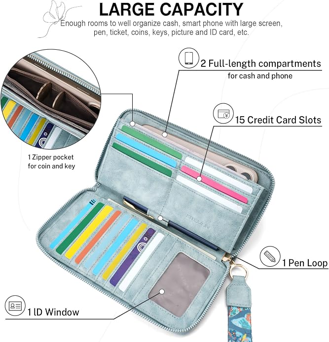 KITEVIUN RFID Wallet Women, Large Capacity Butterfly Cell Phone Clutch Purses Ladies Wristlet Wallets for Women - Image 4