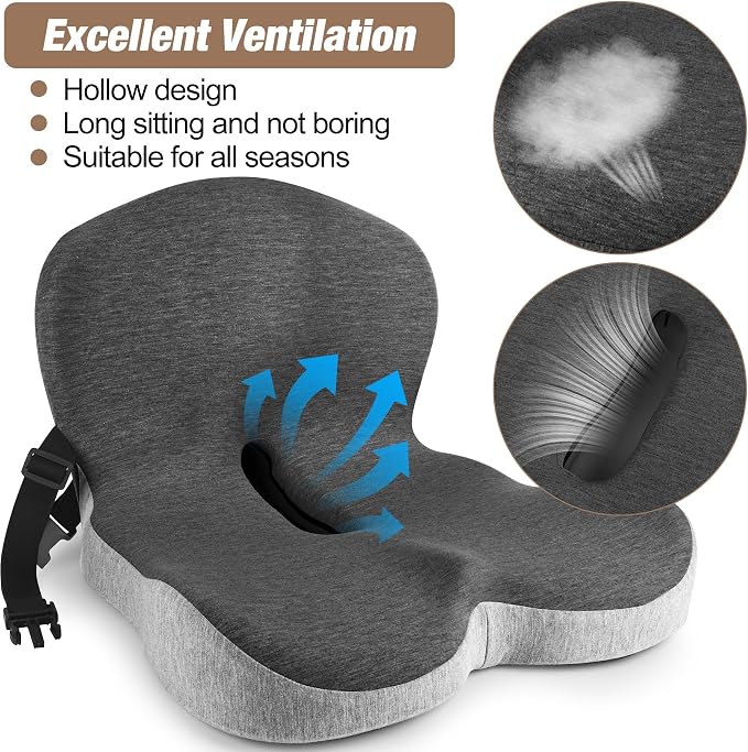 Truck Seat Cushion, Memory Foam Trucker Seat Cushion for Truck Driver Long Sitting with Adjustable Strap, Back Support and Pain Relief for Trucker Driving Car Office Chair and Pain - Image 5