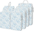 6 Set Compression Packing Cubes, Suitcase Organizer, Lightweight Travel Essentials, Compression Bags For Travel Accessories Luggage Storage Set (6Pcs, Blue floral) by Unknown