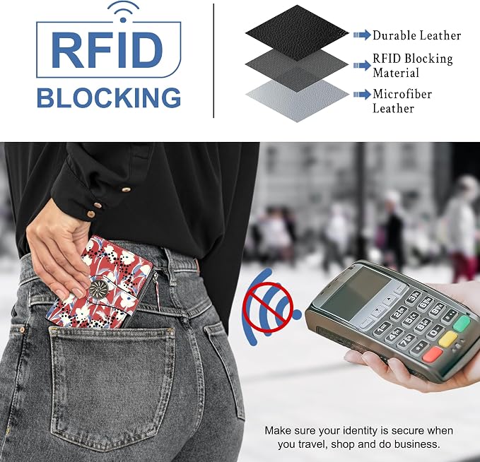 Tipmile Small Wallet Women Coin Pocket Bifold RFID Blocking Card Holder Leather Wallets with Zipper - Image 3