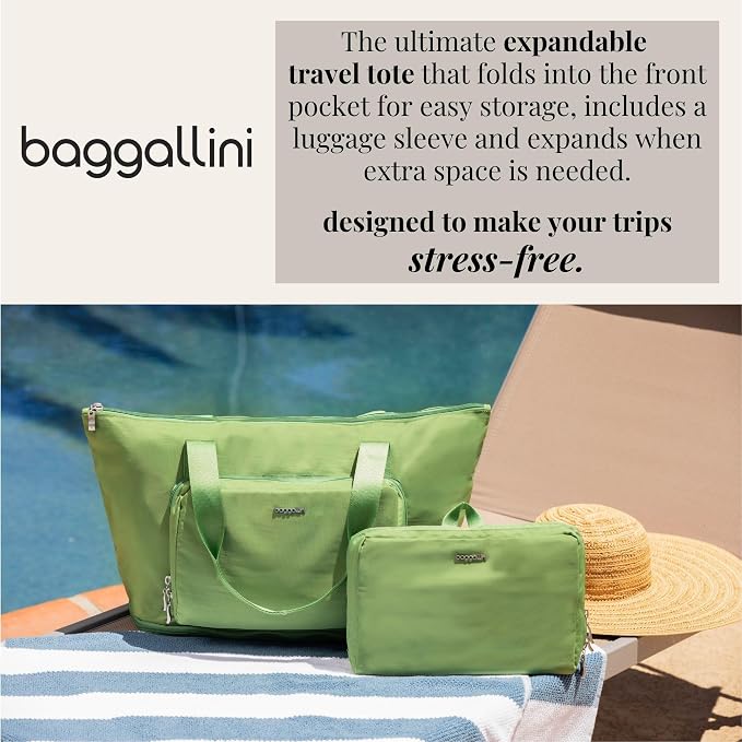 Baggallini Carryall Expandable Lightweight Travel Tote 22" Packable Folding Compact Nylon Washable Weekender w/Luggage Sleeve - Image 3