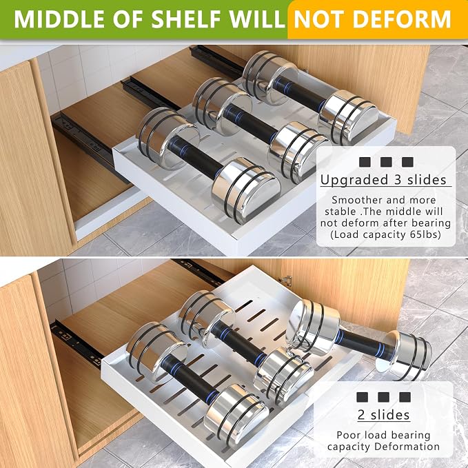 2 Pack Pull Out Cabinet Organizer 21" Deep Expandable Slide Out Drawer Organizers,No Drill Pull Out Drawers Adhesive with Nano Compatible Framed Cabinets Shelves For Kitchen Pantry Adjustable Width - Image 5