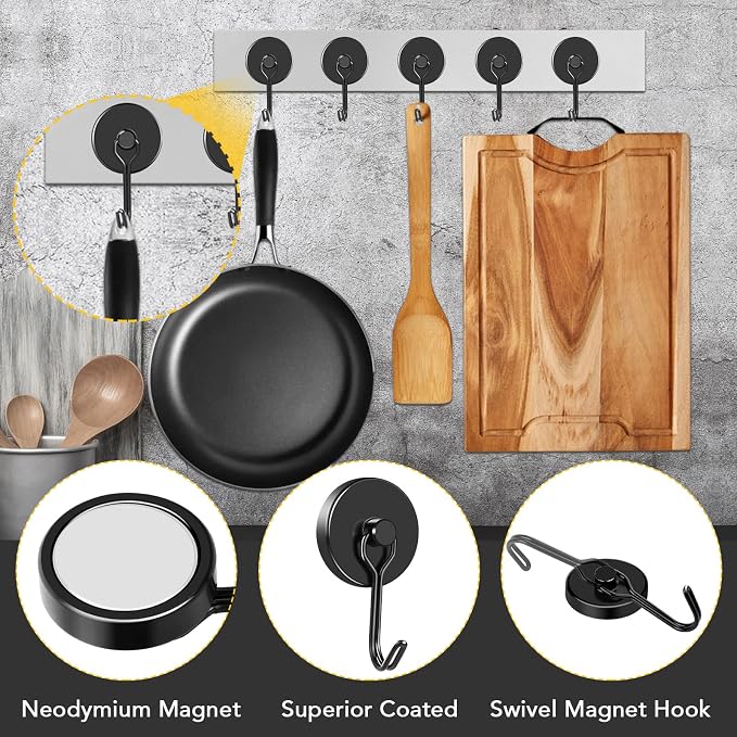 Magnetic Hooks 12 Pack 120Lbs Heavy Duty Neodymium Magnet Hook | Black Magnetic Swivel Hooks for Hanging Rust Proof Strong Magnets with Hook for Storage - Image 4