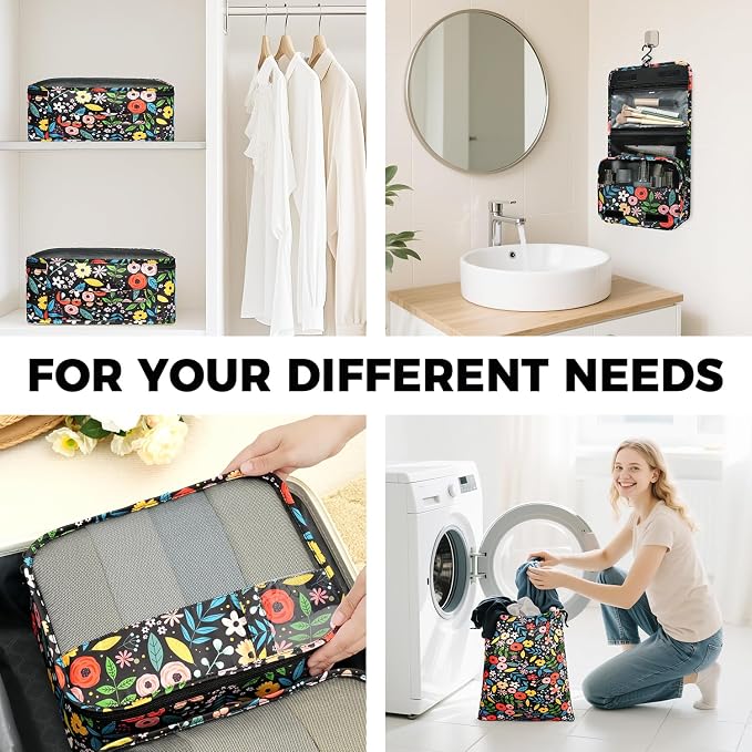 BAGAIL 9 Set Packing Cubes with Packing List Luggage Packing Organizers for Travel Accessories (Black floral) - Image 9