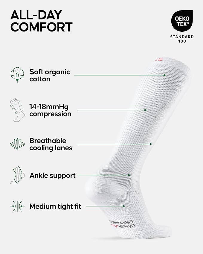 DANISH ENDURANCE Light Compression Socks, 14-18 mmHg, 1 & 3-Pack | Light Compression Socks, Organic Cotton Blend, 14-18 mmHg Graduated Support for Work, Travel & Everyday Comfort, Unisex - Image 2