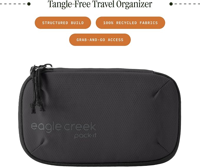 Eagle Creek Pack-It E-Tools Organizer Mini, Black | Padded Travel Tech Organizer for Small Accessories, Internal Stretch Pockets, Internal Elastic Loops, Recycled Fabric - Image 2
