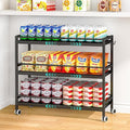 3-Tier Expandable Rolling Pantry Organizers and Storage Cart with Wheels, Adjustable Pantry Floor Organizer, Snack Cart for Pantry, Kitchen Storage Cart with 4 Hooks for Snack, Food, Vegetables, Black by 3IngSeagulls