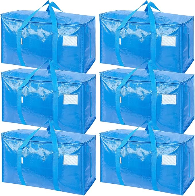 TICONN 6 Pack Extra Large Moving Bags Heavy Duty with Zippers & Carrying Handles, Durable Storage Bags Moving Boxes for Closet Organizers and Storage (6 Pack, Sky Blue) by TICONN