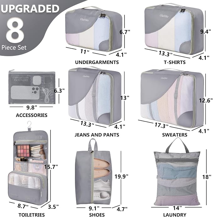OlarHike 8 Set Packing Cubes for Travel,Gifts for Women Mom,Anti-Tearing Suitcase Organizer,with Over 1000 pcs Mesh Holes,Vacation Essentials & Accessories for Cruise Ship - Image 2