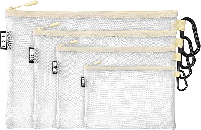 Air Production Multi-Size Clear Zipper Pouch (4-Pack) – Cable Organizer & Travel Gear Bag for Electronics, Camera Accessories, Tool Pouch & Small Tech Storage (Dune) by Unknown