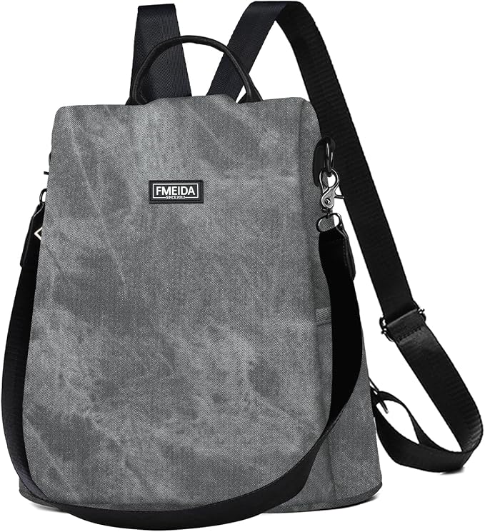 Convertible Backpack Purse for Women Anti Theft Nylon Backpack Grey | Hidden Back Zipper Opening, Compact Travel Size,PU Leather, Daypack for College Work, Fits 13-inch laptop by Fmeida