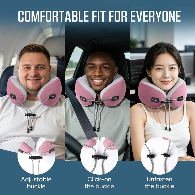 Premium Travel Neck Pillow Cooling Ice Silk Memory Foam Cervical Pillow for Airplane & Long Flights, Ergonomic Neck Support for Sleeping & Pain Relief, Washable Cover, Compact Carry Case (Pink) - Image 2