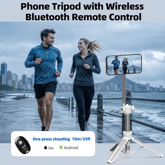 35" Magnetic Selfie Stick Phone Tripod, Extendable Phone Tripod with Cold Shoe and Remote,Compatible with iPhone/Android/Sport Camera Perfect for Video Recording/Selfies/Insta360 x5（White） - Image 4