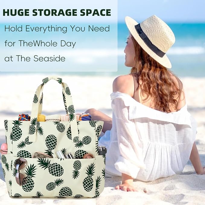 LEDAOU Large Beach Bag for Women, Waterproof Sandproof Tote Bag with Zipper | 36L Pool and Swim bag with Zipper, Wet/Dry pocket and 7 Pockets for Beach Days, Cruises, Vacations and Family travel - Image 5