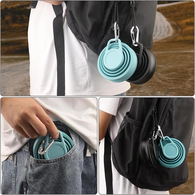 Collapsible Water Bottles 2 Pack 17 oz Silicone Foldable Travel | Portable, Reusable, 500 ml, with Carabiner, for Sport, Hiking, Camping, Running, Black, Blue - Image 3