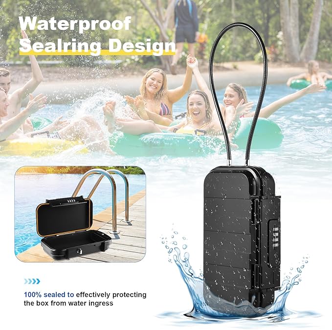 Portable Safe Box with Code, [Waterproof Anti-Theft ]Travel Safe, Combination Security Case Lock Box with Removable Wire Rope, for Home, Cars, Office, Vacation (Black) - Image 2