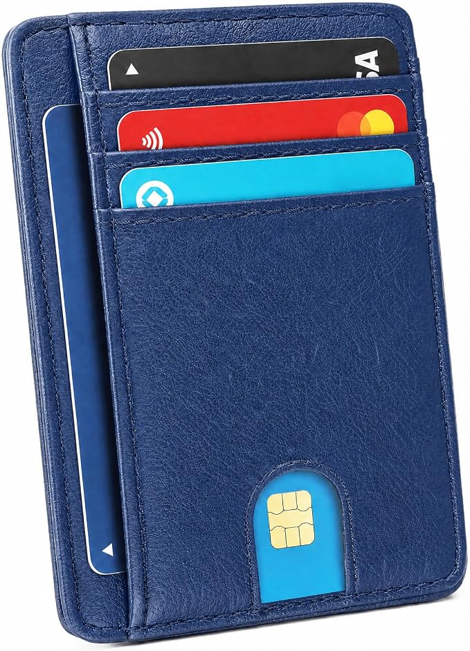 Slim Minimalist Front Pocket RFID Blocking Leather Credit Card Holder, Small Compact Wallet with ID Window for Men and Women (Blue) by Unknown