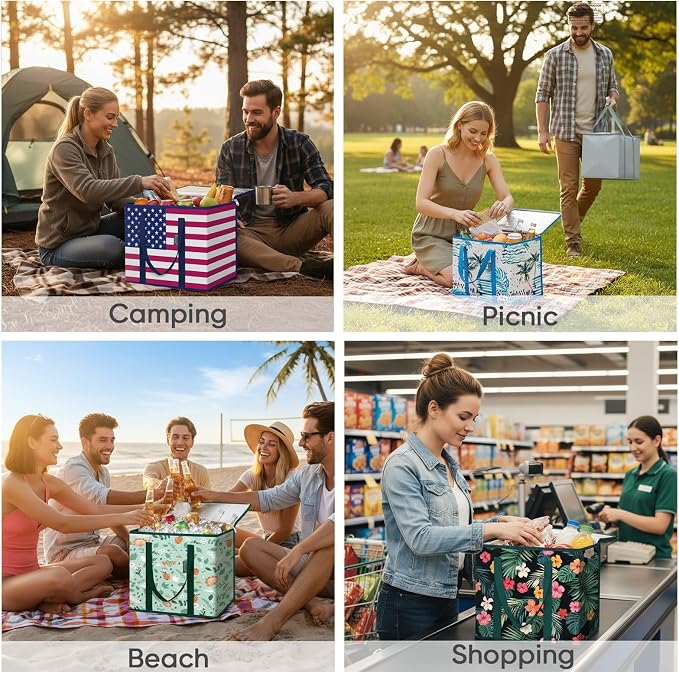 BALEINE 1Pk Insulated Reusable Grocery Bags, Collapsible Cooler Bag for Groceries, Heavy Duty Large Insulated Bag (16''x9''x13'', Island Breeze) - Image 6