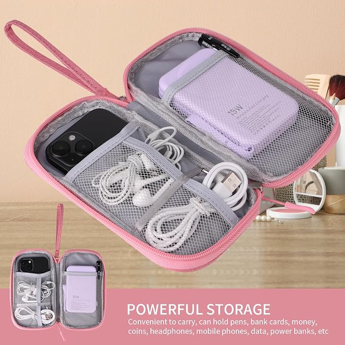 Pink Universal Cable Organizer - Electronics Accessories Bag for Charger, Phone, Memory Card & Travel Gadgets - Image 3