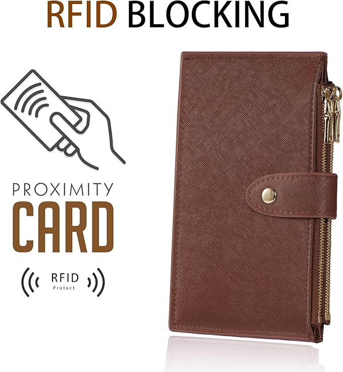 Travelambo RFID Wallet Women Large Size Bifold Multi Card Wallet Case with Zipper Pocke Credit Card Holder for Women - Image 3