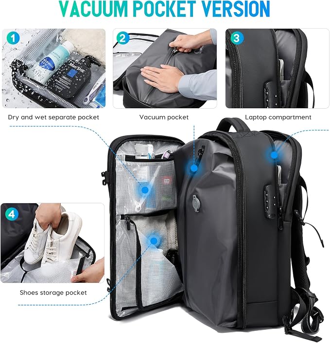 BANGE Travel Backpack with Vacuum Pocket and TSA lock version can hold 15.6 inch Laptop suitable Overnight Flight Approved Anti-theft Bag - Image 3