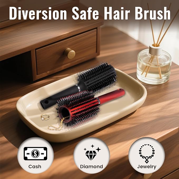 Diversion Safe Hair Brush Secret Safe Can, Hidden Storage for Money, Jewelry, Valuables, Secret Storage Box with Large Hidden Compartment for Travel or Home Use - Red - Image 2