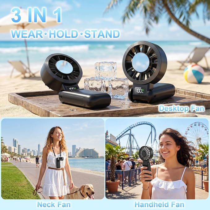 Pro Handheld Portable Fan Cooling 3-in-1 Hand, Desk, Neck & Fan | 5-Speed, Independent Switch, Digital Display, Foldable Personal Fan for Travel/Concerts/Sport Events/Gifts - Image 4