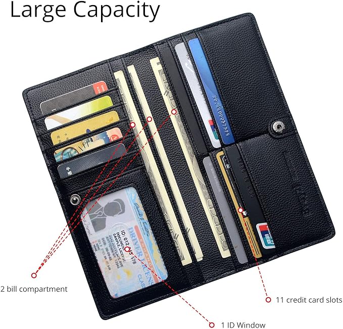 Bveyzi Ultra Slim Thin Leather RFID Blocking Credit Card Holder Bifold Clutch Wallets for Women - Image 3