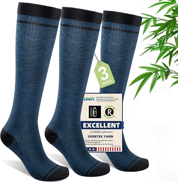 Compression Socks Women & Men, 15-20 mmHg Bamboo Viscose Knee High Soft Support for Flying Travel Daily by Unknown