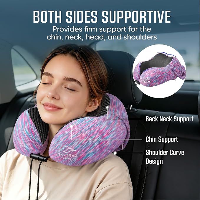 SkytraxComf® Travel Neck Pillow with Hood for Privacy on Long Flights | Memory Foam | Airplane Sleep | Safety-Tested Materials | Extra Large Hood | Chin Support | Earplugs | Washable Cover - Image 4