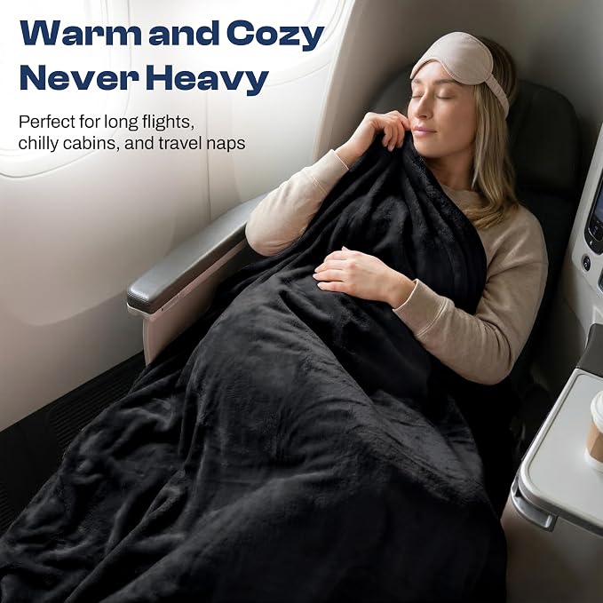 EverSnug Travel Blanket and Pillow - Ultra-Soft, Compact & Lightweight, 65x40 Inches, with Carry Case, Luggage Sleeve & Backpack Clip for Airplane Comfort (Black) - Image 4