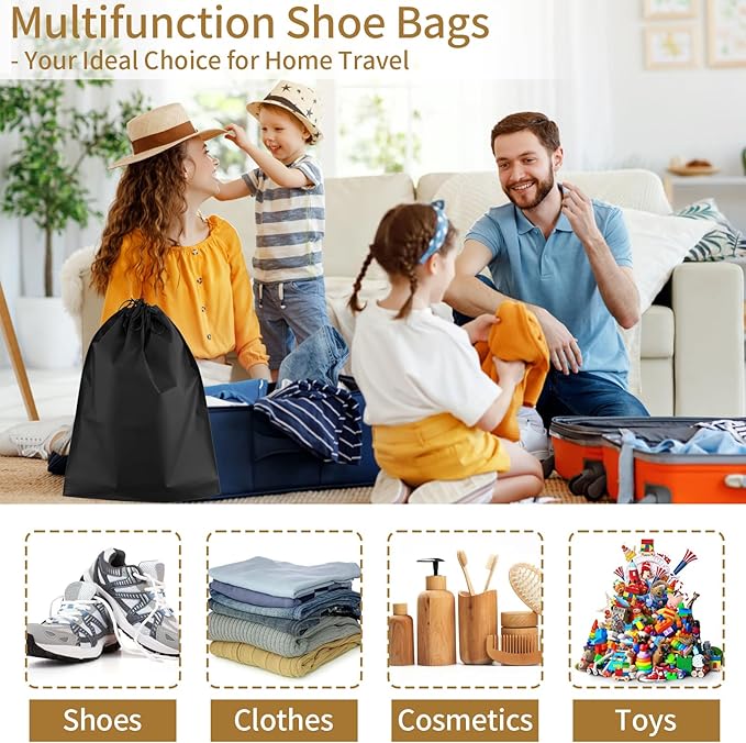 50 Pack Shoe Bags for Travel, Black Travel Shoe Bags for Packing Waterproof | 15.7" x 11.8" Large Portable Drawstring Travel Shoe Storage Bag Travel Essentials Women for and Men - Image 6