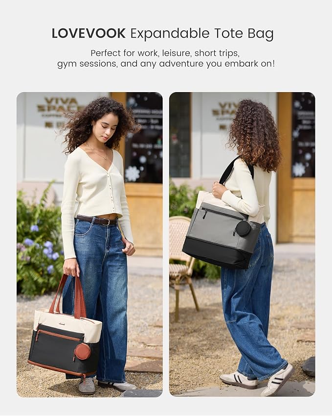 LOVEVOOK Tote Bag for Women, Expandable Laptop Work Bag 15.6 Inch, 33L Large Travel Handbag with 40oz Tumbler Holder, TSA - Image 7