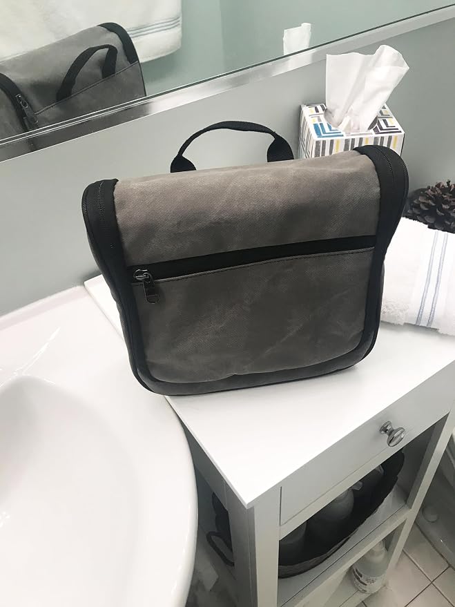 Lewis N. Clark Brushed Twill Hanging Toiletry Kit Bag for Travel Accessories, Shampoo, Cosmetics + Personal Items, Gray - Image 4