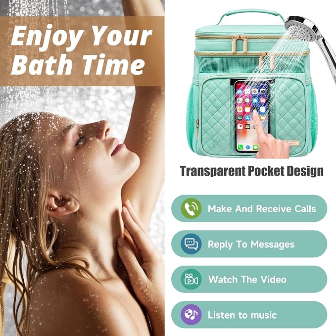 Tealari Large Toiletry Bag for Women Men,Bathroom Bag,Water Resistant Shower Bag,Makeup Bag,Portable Shower Caddy for College Dorm,Hanging Travel Toiletry Bag with Transparent Waterproof Phone Pocket - Image 3