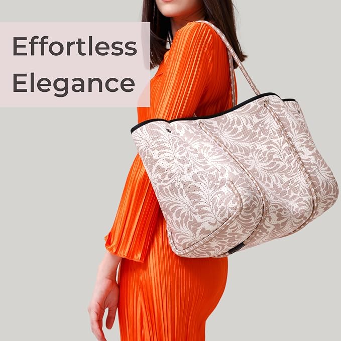 POPUPS Large Neoprene Tote Bag for Women - Everyday Designer Handbag for Travel Work and Beach with Pockets and Zipper Pouch - Image 8