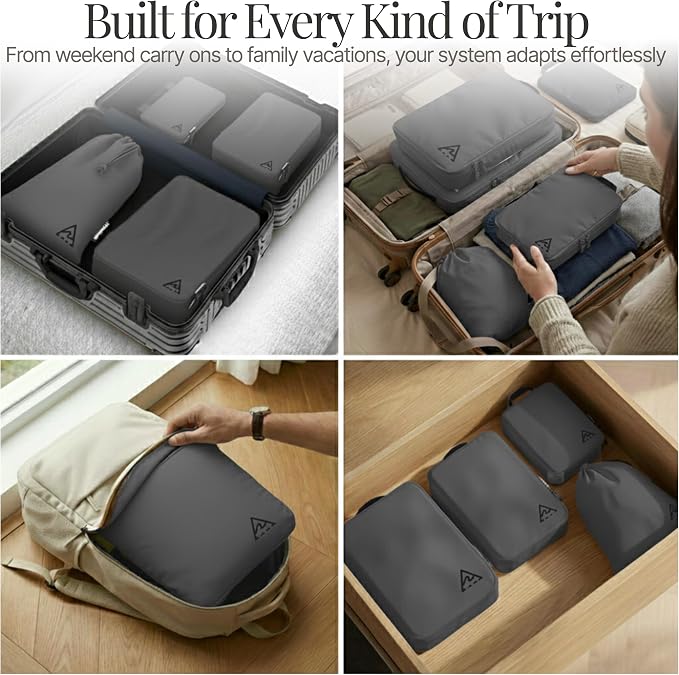 4-Piece Luxury Compression Packing Cubes & Bags for Travel – Maximize Space in Luggage with HybridMax Double-Capacity Design, 50 Luggage Tags, Patented Suitcase Organizer Bags, Lifetime Satisfaction - Image 6
