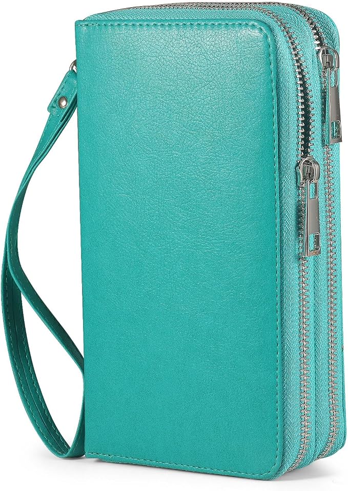 RFID Blocking Cellphone Wristlet Wallet for Women Dual Zipper Large Capacity 17 Card Holder Ladies Phone Clutch Travel Purse with Removable Strap, Turquoise by HAWEE